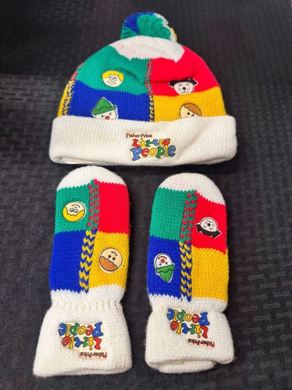 Fisher-Price Little People Knit Hat & Mittens Colorful Retro Kids Winter Wear